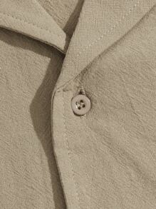 GENTILAND 男士棉素色西裝領襯衫和腰部抽繩短褲 - 卡其色 - 查看 5