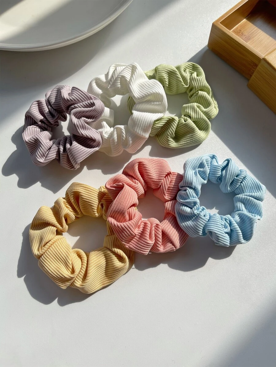 6 piezas de Scrunchies lisos casuales/escolares, accesorios rosas, Coleteros elásticos para el cabello