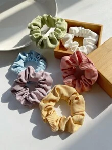 6 piezas de Scrunchies lisos casuales/escolares, accesorios rosas, Coleteros elásticos para el cabello