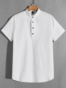 Manfinity NiteLyfe Nam Áo sơ mi Bông Cổ giả Chất rắn - trắng - Xem 1