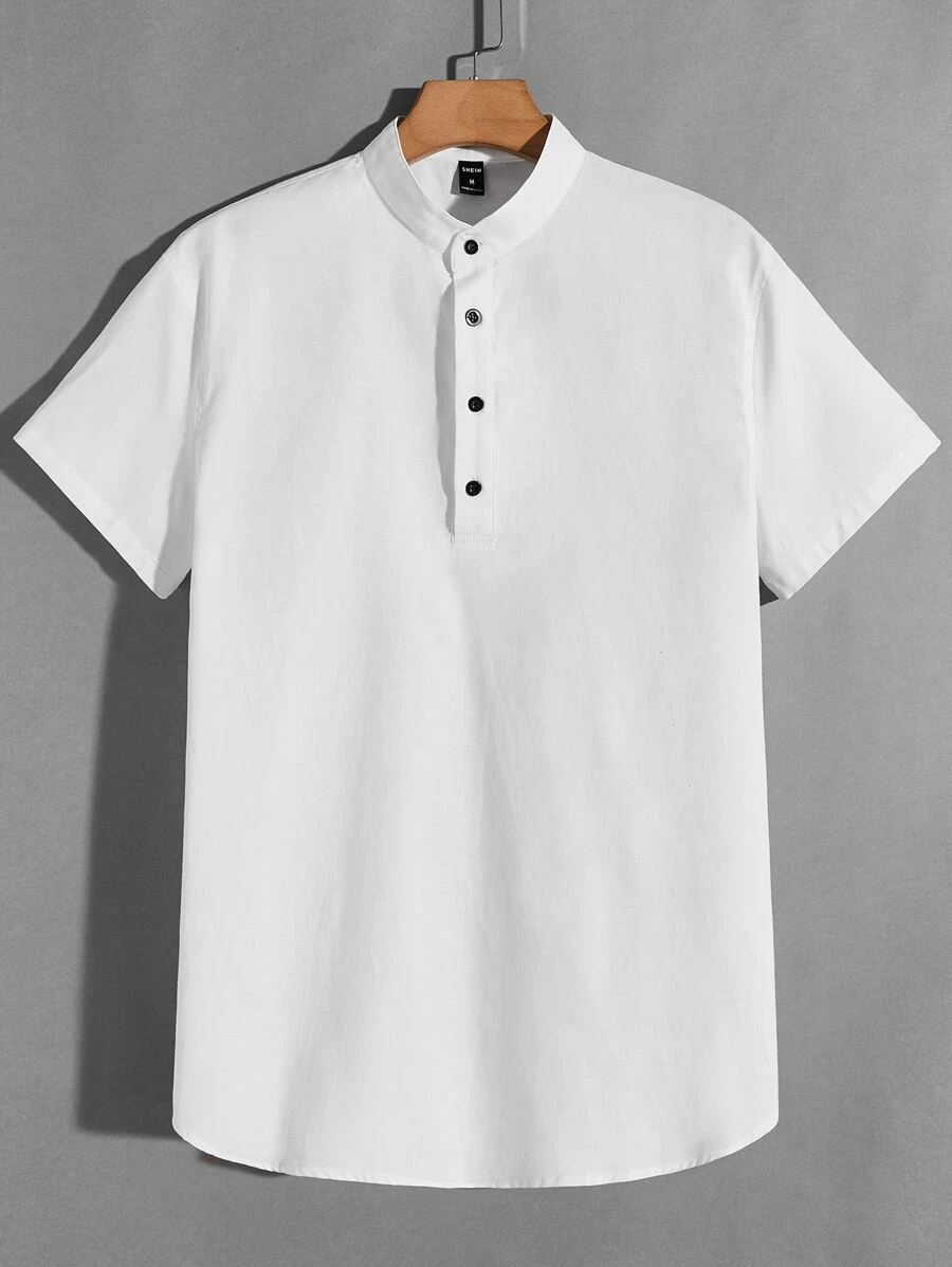 Manfinity NiteLyfe Nam Áo sơ mi Bông Cổ giả Chất rắn - trắng - Xem 1