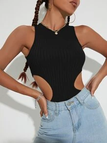 INAWLY Áo hai dây Cắt ra màu trơn Gợi cảm - màu đen - Xem 1