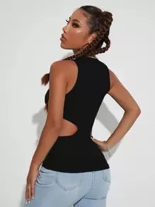 INAWLY Áo hai dây Cắt ra màu trơn Gợi cảm - màu đen - Xem 2