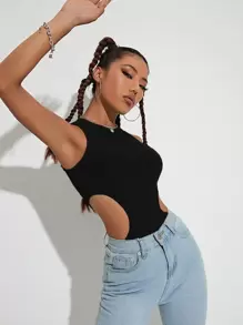 INAWLY Áo hai dây Cắt ra màu trơn Gợi cảm - màu đen - Xem 4