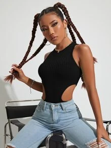 INAWLY Áo hai dây Cắt ra màu trơn Gợi cảm - màu đen - Xem 5