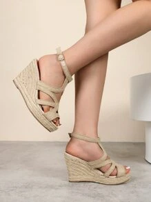 Espadrille Ankle Strap Wedge Sandals - Apricot - View 5