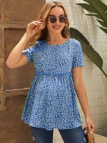 SHEIN Maternidad Top floral con diseño fruncido - Multicolor - Ver 3