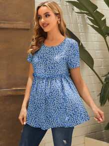 SHEIN Maternidad Top floral con diseño fruncido - Multicolor - Ver 5