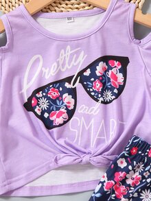 Toddler Girls Letter Graphic Cold Shoulder Tee & Shorts - Multicolor - View 3