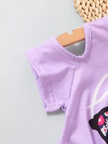 Toddler Girls Letter Graphic Cold Shoulder Tee & Shorts - Multicolor - View 4