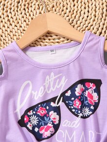 Toddler Girls Letter Graphic Cold Shoulder Tee & Shorts - Multicolor - View 5