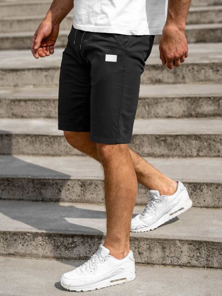 Homme Short à cordon patch - Noir - Voir 4