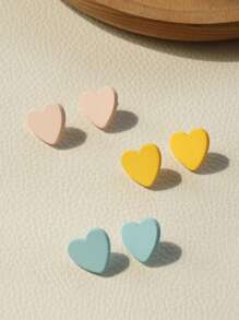 3對/套彩色心形節日派對亞克力耳環適合女孩,可愛和時尚 - 彩色 - 查看 3