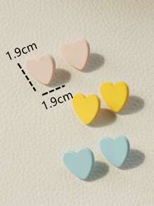 3對/套彩色心形節日派對亞克力耳環適合女孩,可愛和時尚 - 彩色 - 查看 4