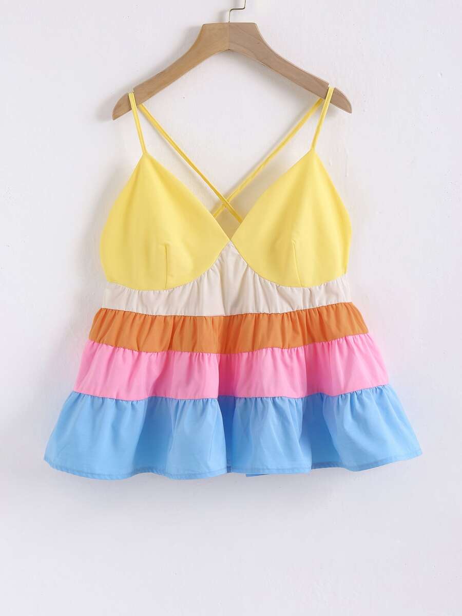 SHEIN Unity 撞色荷葉擺吊帶上衣 - 彩色 - 查看 1