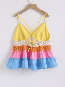 SHEIN Unity 撞色荷葉擺吊帶上衣 - 彩色 - 查看 2