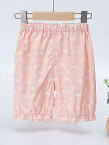 YINGZIFANG Shorts casuales lindos con estampado de caricatura para niña joven - Rosa coral - Ver 1