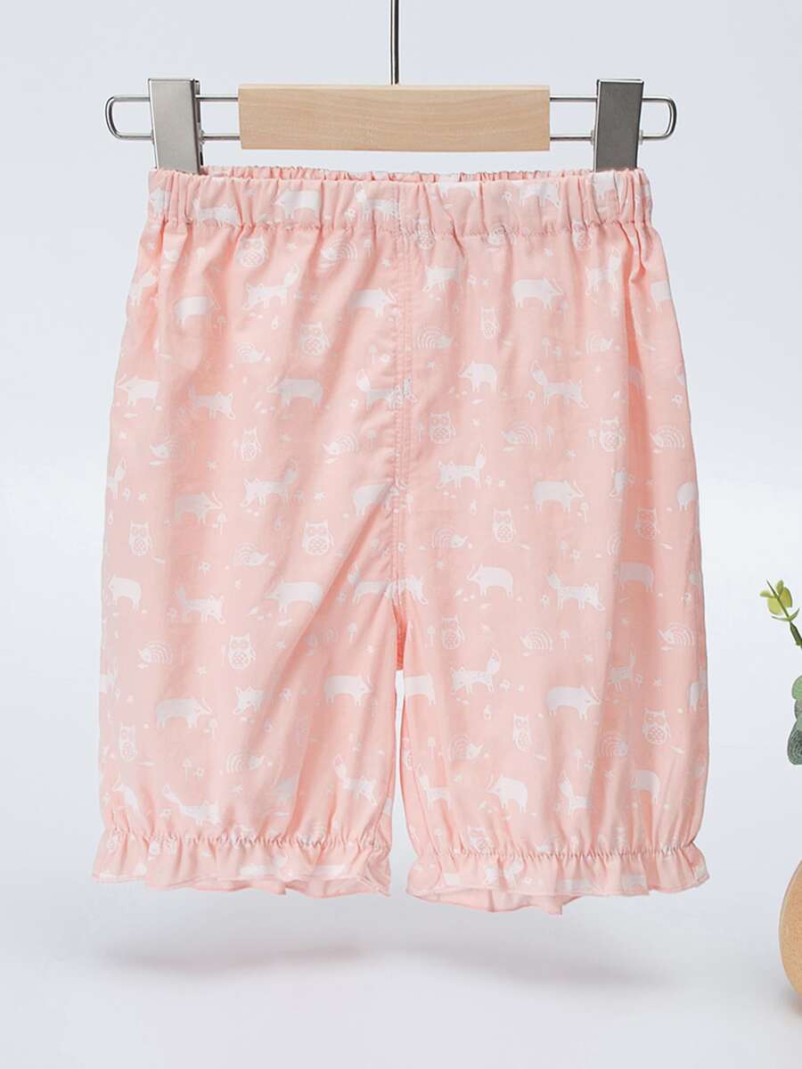 YINGZIFANG Shorts casuales lindos con estampado de caricatura para niña joven - Rosa coral - Ver 1