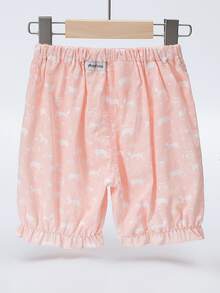 YINGZIFANG Shorts casuales lindos con estampado de caricatura para niña joven - Rosa coral - Ver 2