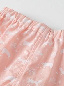 YINGZIFANG Shorts casuales lindos con estampado de caricatura para niña joven - Rosa coral - Ver 3