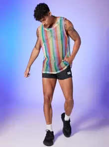 FeverCity Men Letter Patched Detail Drawstring Waist Shorts - Black - View 4