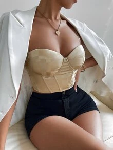 SHEIN VCAY Lace Up Back Cami Top - Champagne - View 3