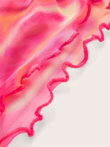 SHEIN ICON 90s Marble Print Lettuce Trim Crop Mesh Top - Multicolor - View 4