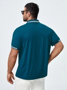 Manfinity Homme Men Plus Striped Print Polo Shirt - Teal Blue - View 2