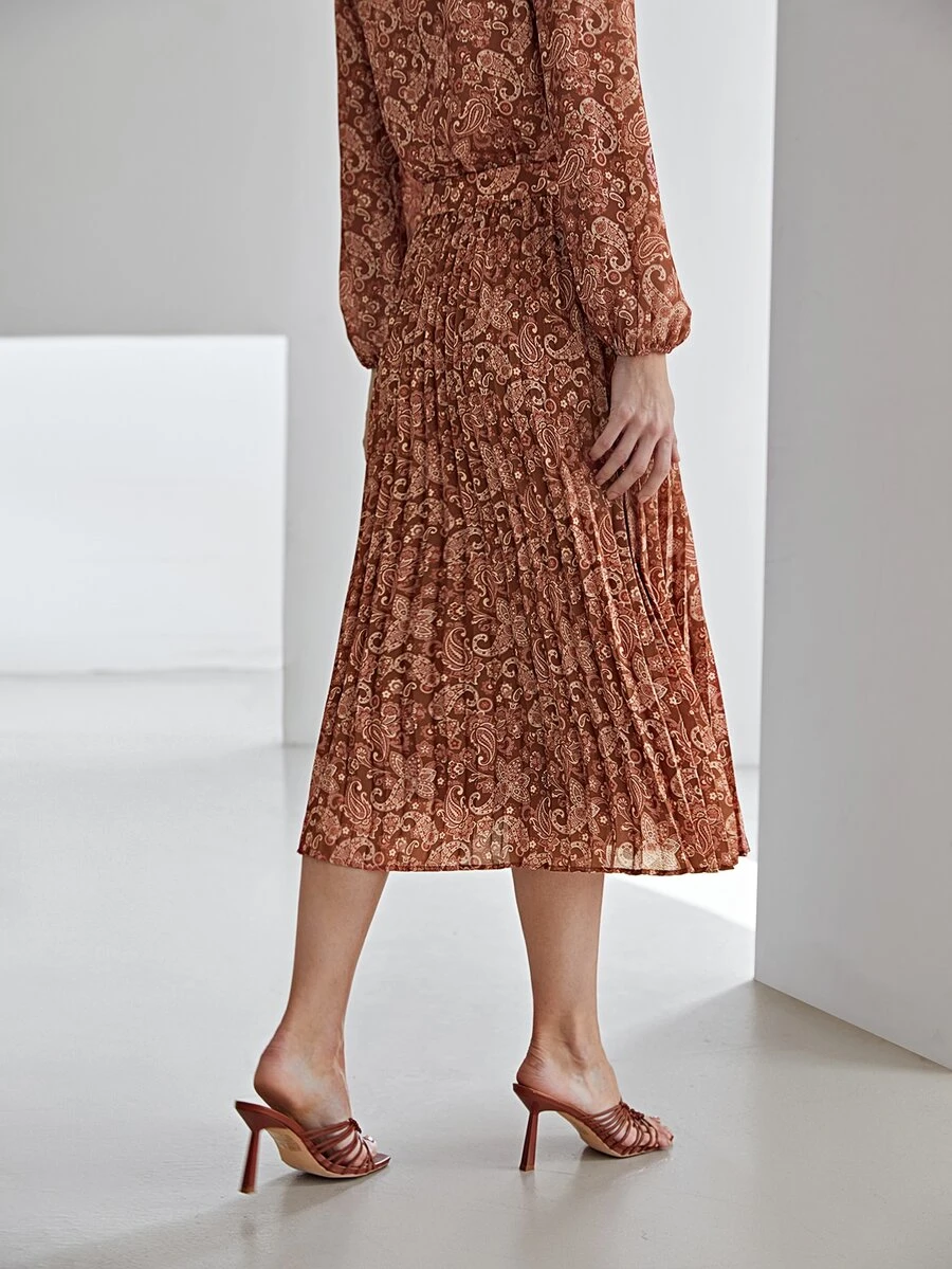 MOTF PREMIUM PAISLEY PRINT PLEATED SKIRT WITHOUT BELT - Multicolor - View 2