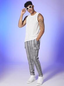 Manfinity RebelGame Hombres Top tank unido en contraste de malla - Blanco y Negro - Ver 3