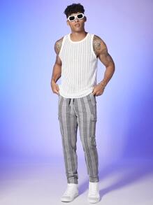 Manfinity RebelGame Hombres Top tank unido en contraste de malla - Blanco y Negro - Ver 4