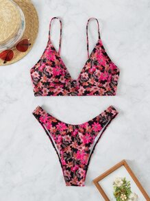 Floral High Cut Bikini Set Summer Beach - Multicolor - View 6