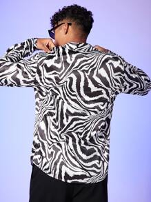 Manfinity NXTstreet Hombres Camisa con estampado de rayas de cebra - Blanco y Negro - Ver 2