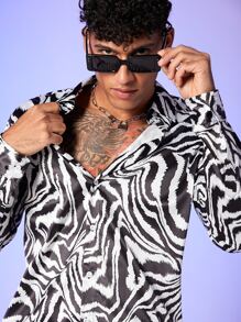 Manfinity NXTstreet Hombres Camisa con estampado de rayas de cebra - Blanco y Negro - Ver 5