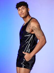 GENTILAND Men Slant Pocket PU Leather Shorts - Black - View 6