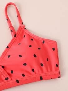Tween Girl 3packs Watermelon Print Drawstring Waist Bikini Set Summer Beach - Multicolor - View 3