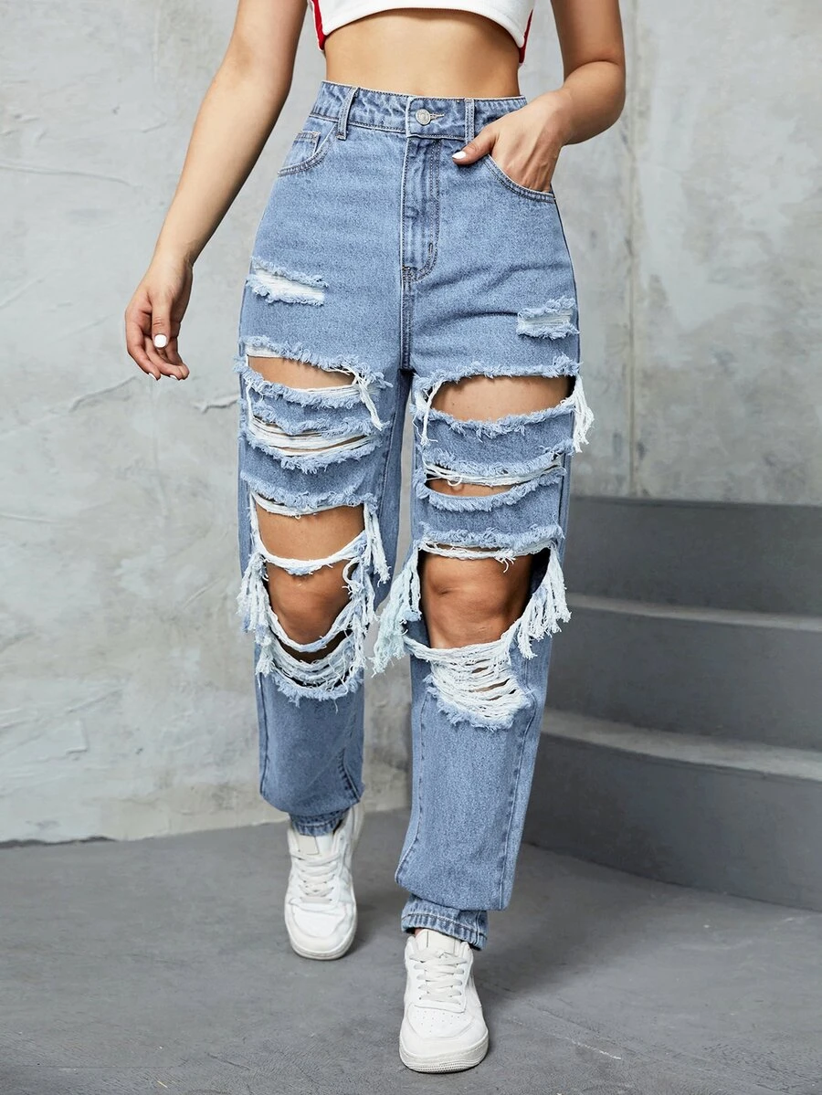 Jeans desgarro de talle alto - Lavado ligero - Ver 1