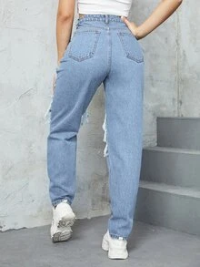 Jeans desgarro de talle alto - Lavado ligero - Ver 2