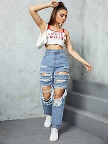 Jeans desgarro de talle alto - Lavado ligero - Ver 4