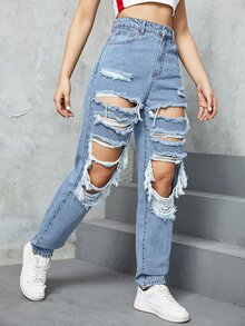 Jeans desgarro de talle alto - Lavado ligero - Ver 6