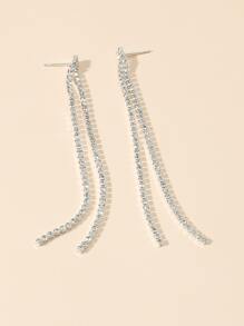 Rhinestone Tassel Drop Earrings - Silver - View 2