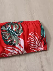 SHEIN Young Girl Tropical Print Tube Top & Ruffle Hem Skirt