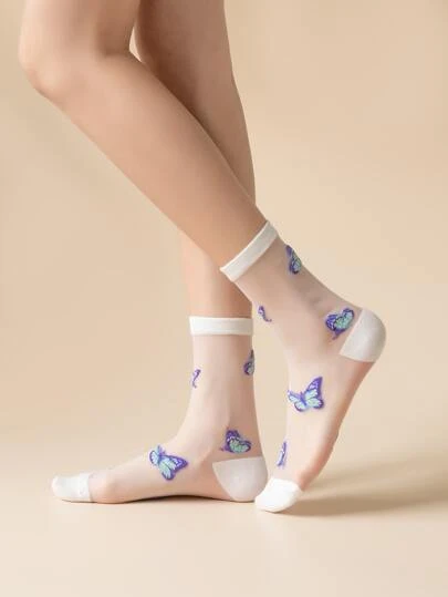 蝴蝶樣式中筒襪