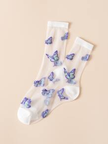 蝴蝶樣式中筒襪