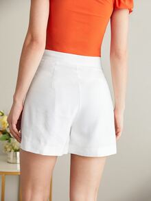 BizChic Button Fly Slant Pocket Shorts - White - View 2