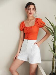 BizChic Button Fly Slant Pocket Shorts - White - View 3
