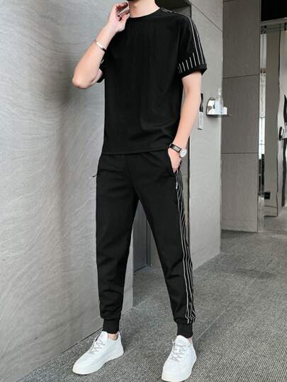 Hombres Pantalones con camiseta de rayas verticales