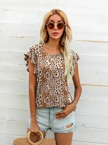 DEARCASE Butterfly Sleeve Leopard Tee - Multicolor - View 1
