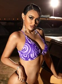Top bikini con estampado vinculado con aro - Multicolor - Ver 3