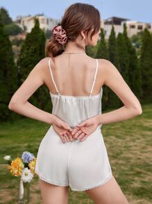 Áo liên quần giản dị Nữ Thắt lưng Tương phản ren Nút phía trước màu trơn Đơn giản - trắng - Xem 2